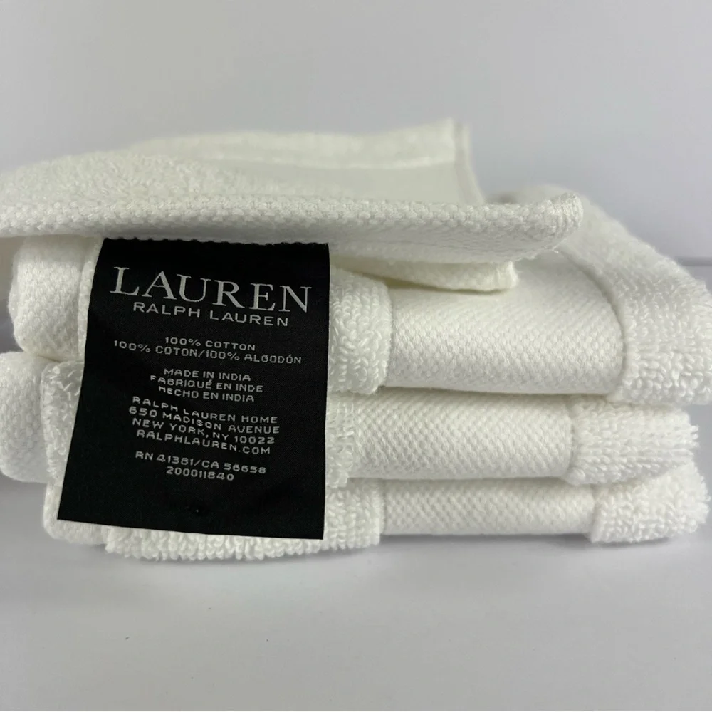 4 Ralph Lauren Washcloths Wescott Sailcloth Pure White 4 Pc Set Cotton NEW